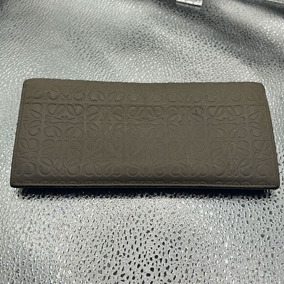 Loewe Anagram Repeat Textured Long Wallet Taupe With Silver Bifold Cardholder - Picture 1 of 10